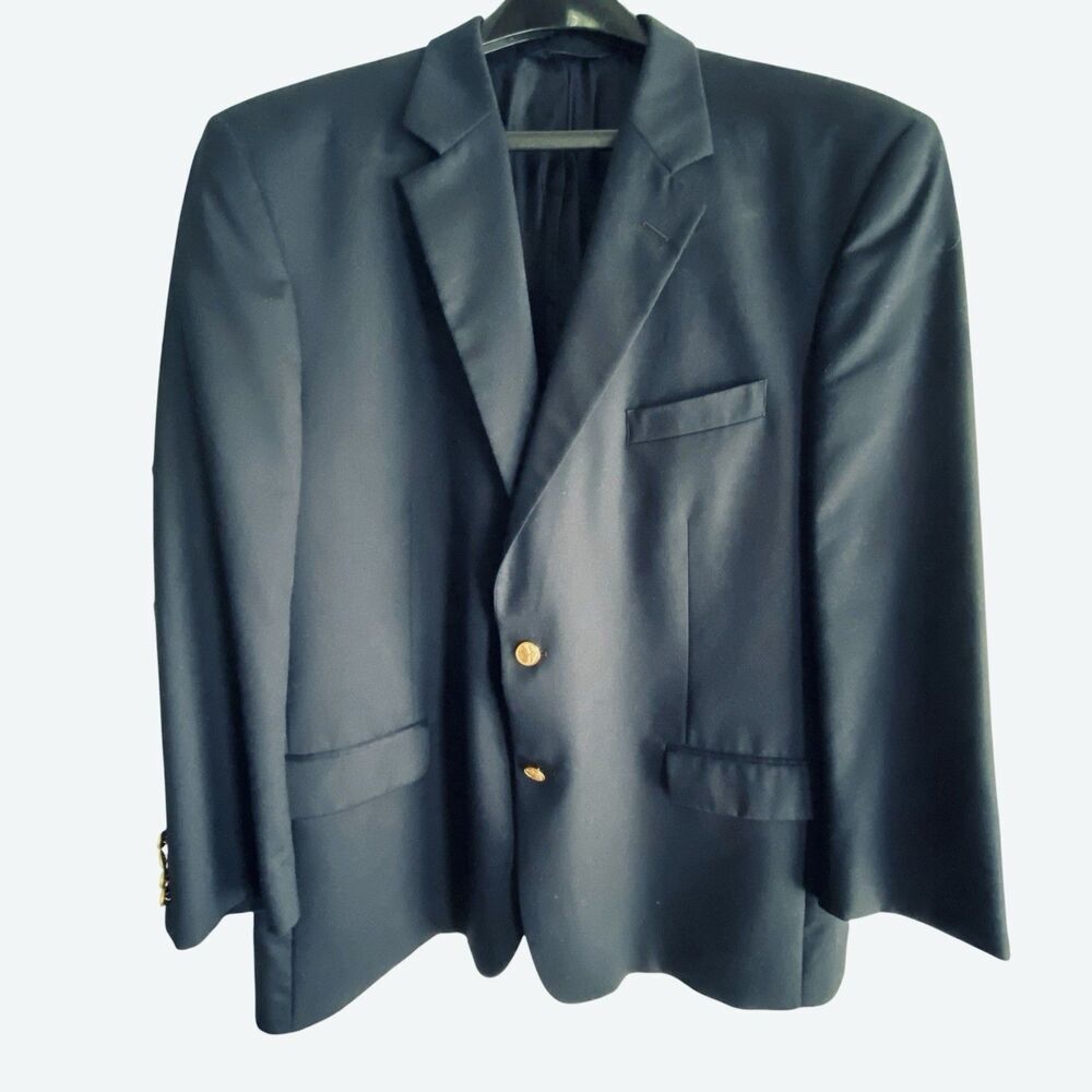 Brooks Brothersl Blazer Jacket Mens 48R Wool Navy Blue Gold Buttons